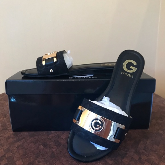 SOLD ❌Guess black leather & gold sandals - Picture 2 of 7